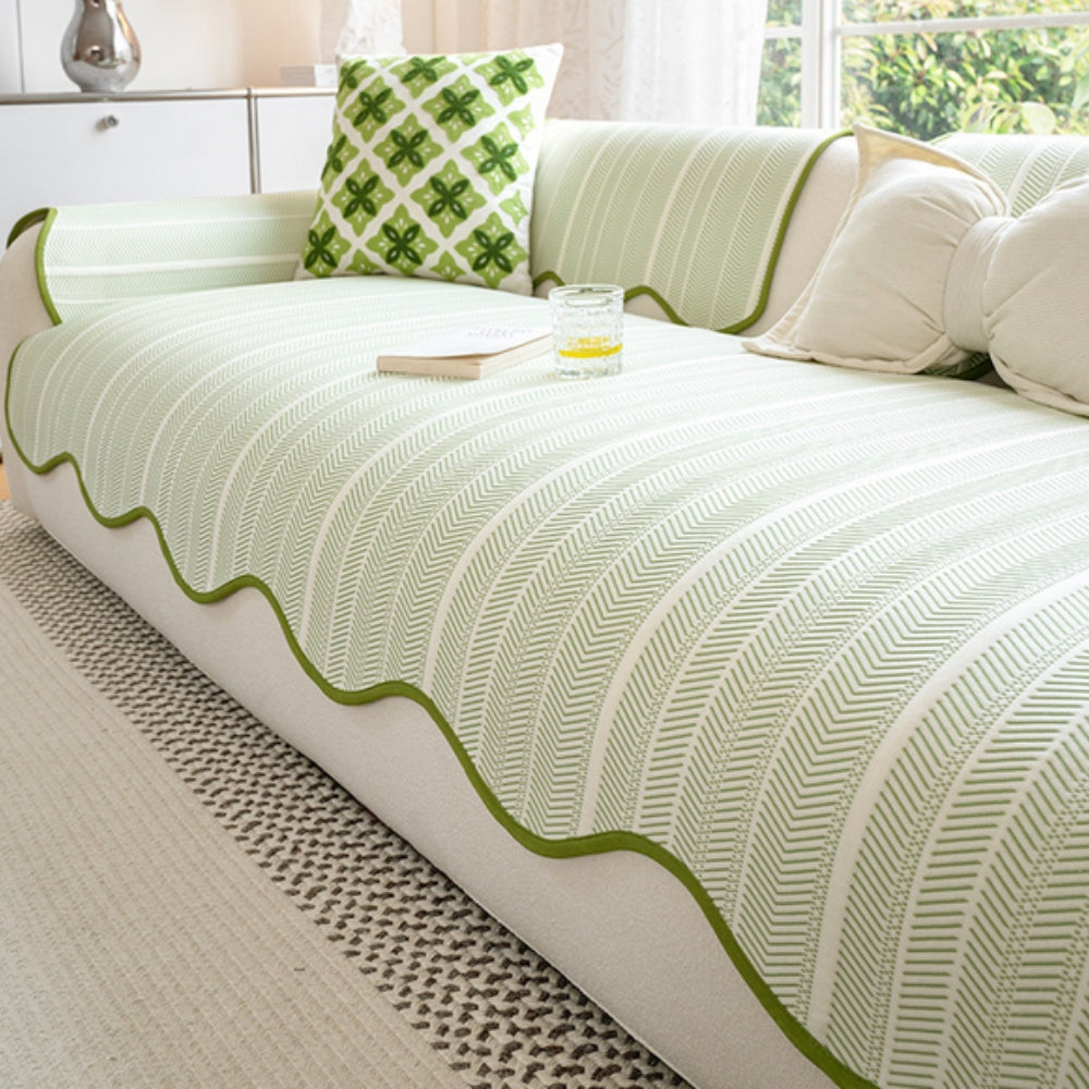 Aurelia Sofa Cover | Herringbone Pattern, Scalloped Edge 1