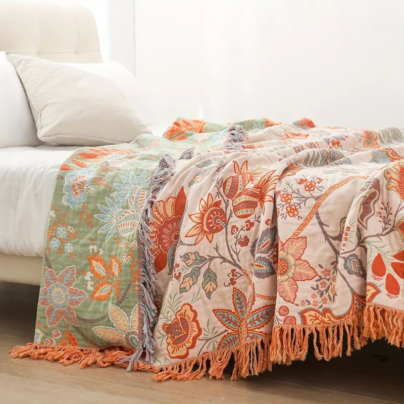 Bora Floral Blanket | 100% Cotton, Bohemian Design 0