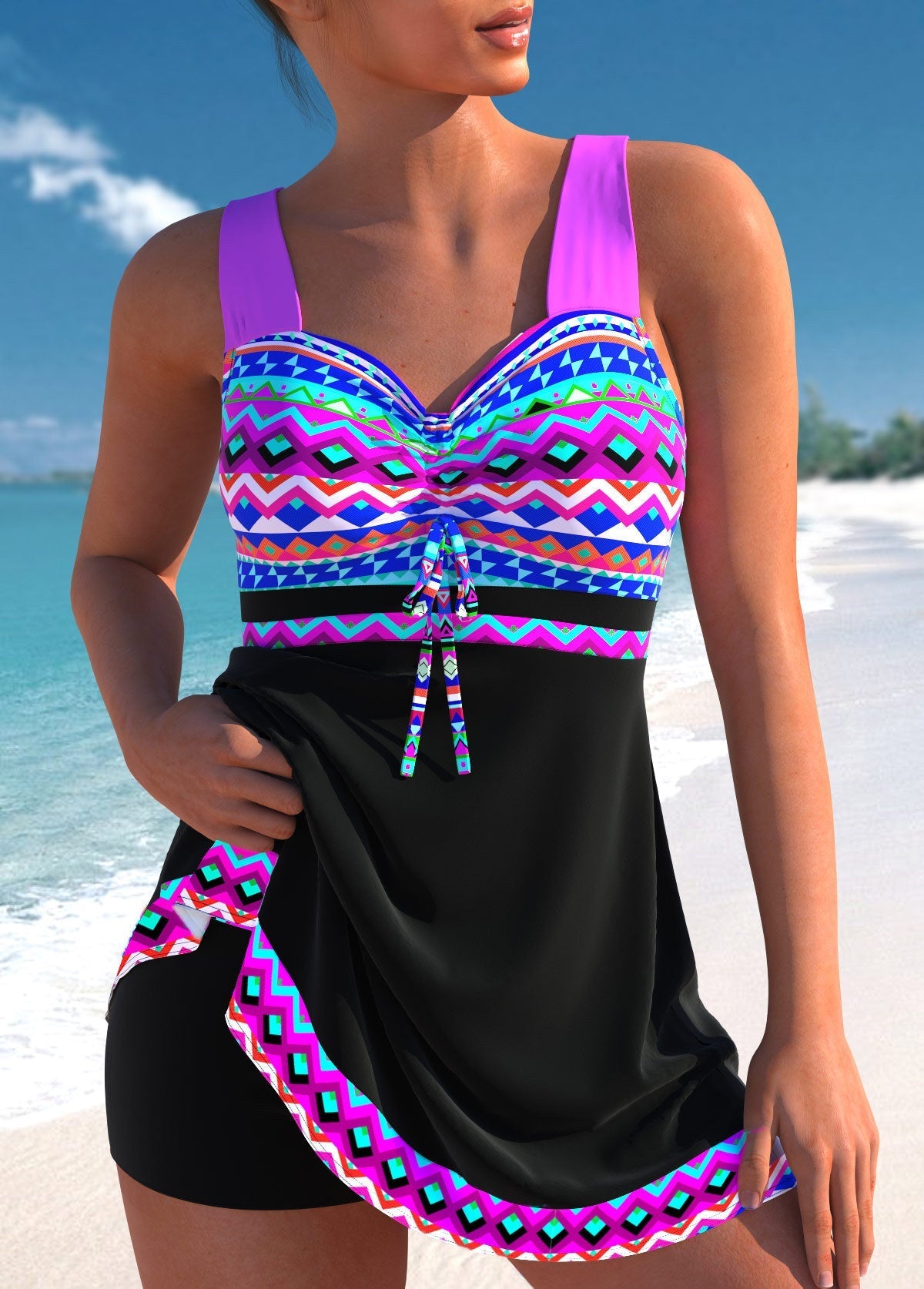 Chic Patterned Swim Dress for Women with Adjustable Bust & Flattering Fit | Stylish Beach Cover Up Dress for Poolside Confidence 0