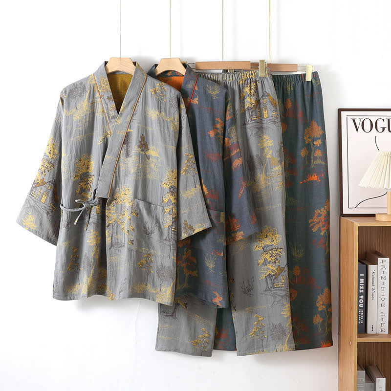 Coco Women's Pajama Set | 100% Cotton Kimono Style with Landscape Print 2