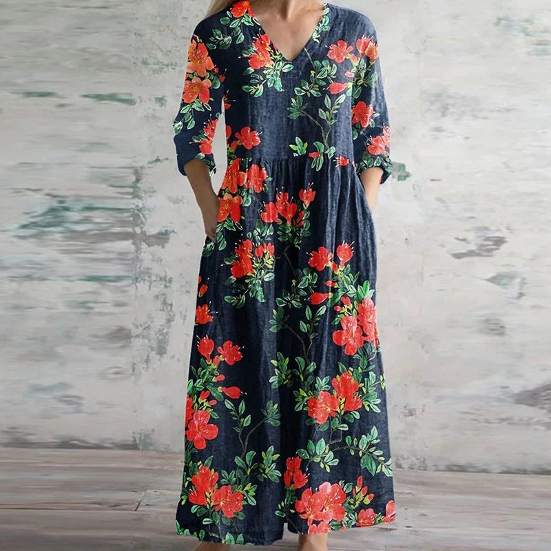 Elegant Retro Floral Maxi Dress for Women with Flattering Fit | Lightweight & Versatile for Any Occasion
