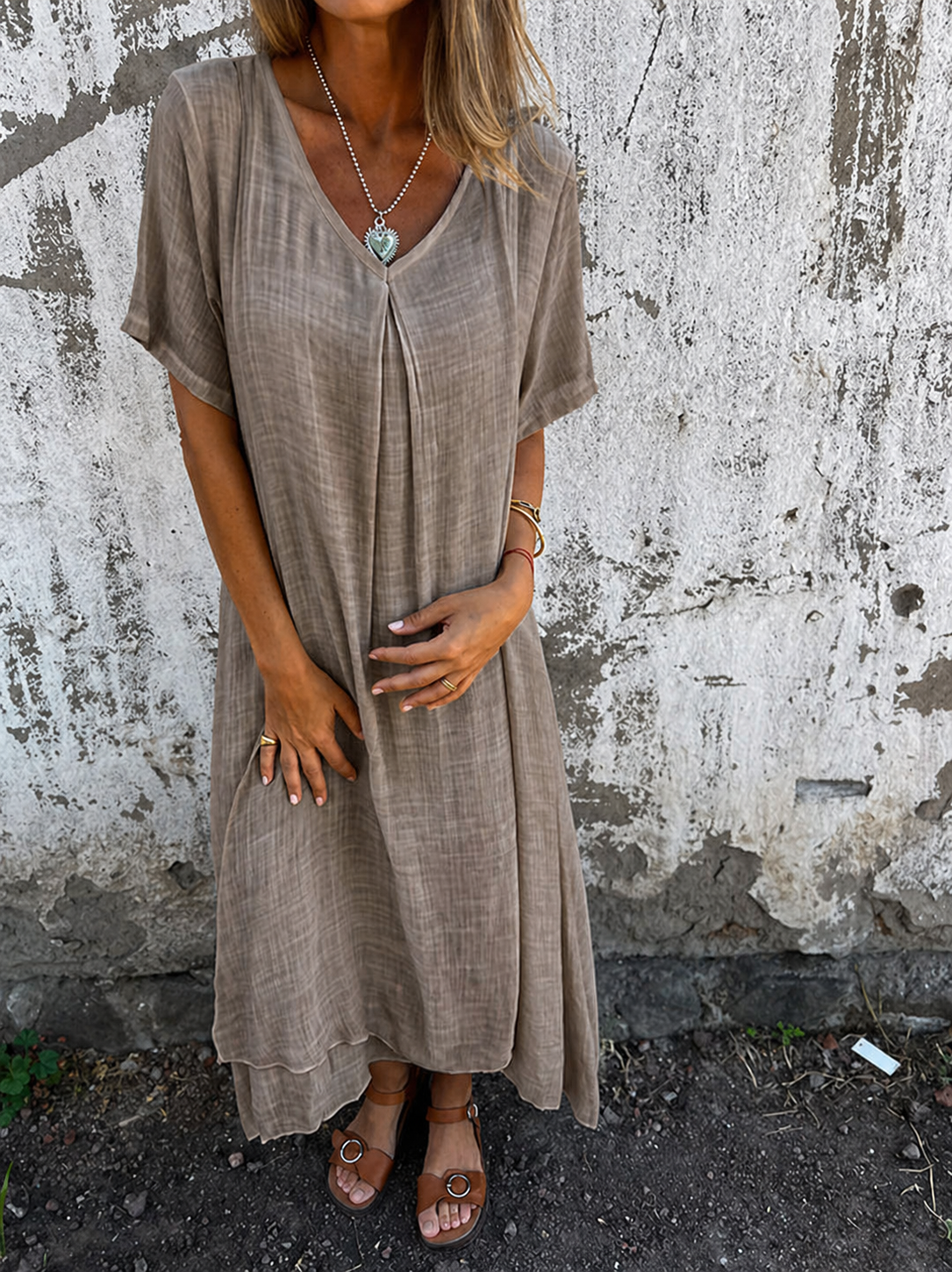 Women's Loose V-Neck Dress with Soft Breathable Fabric | Flattering Fit for Summer Style