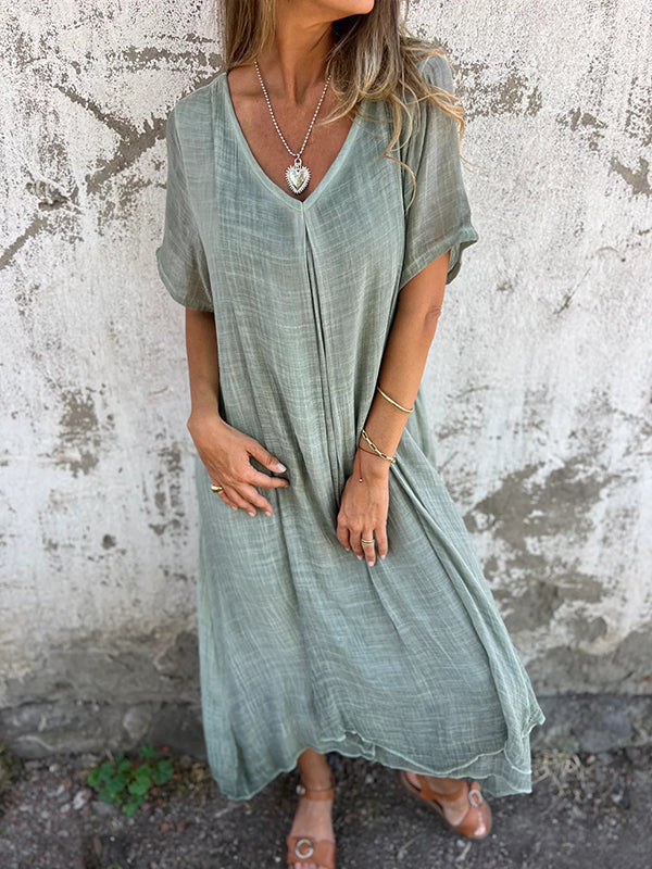 Women's Loose V-Neck Dress with Soft Breathable Fabric | Flattering Fit for Summer Style