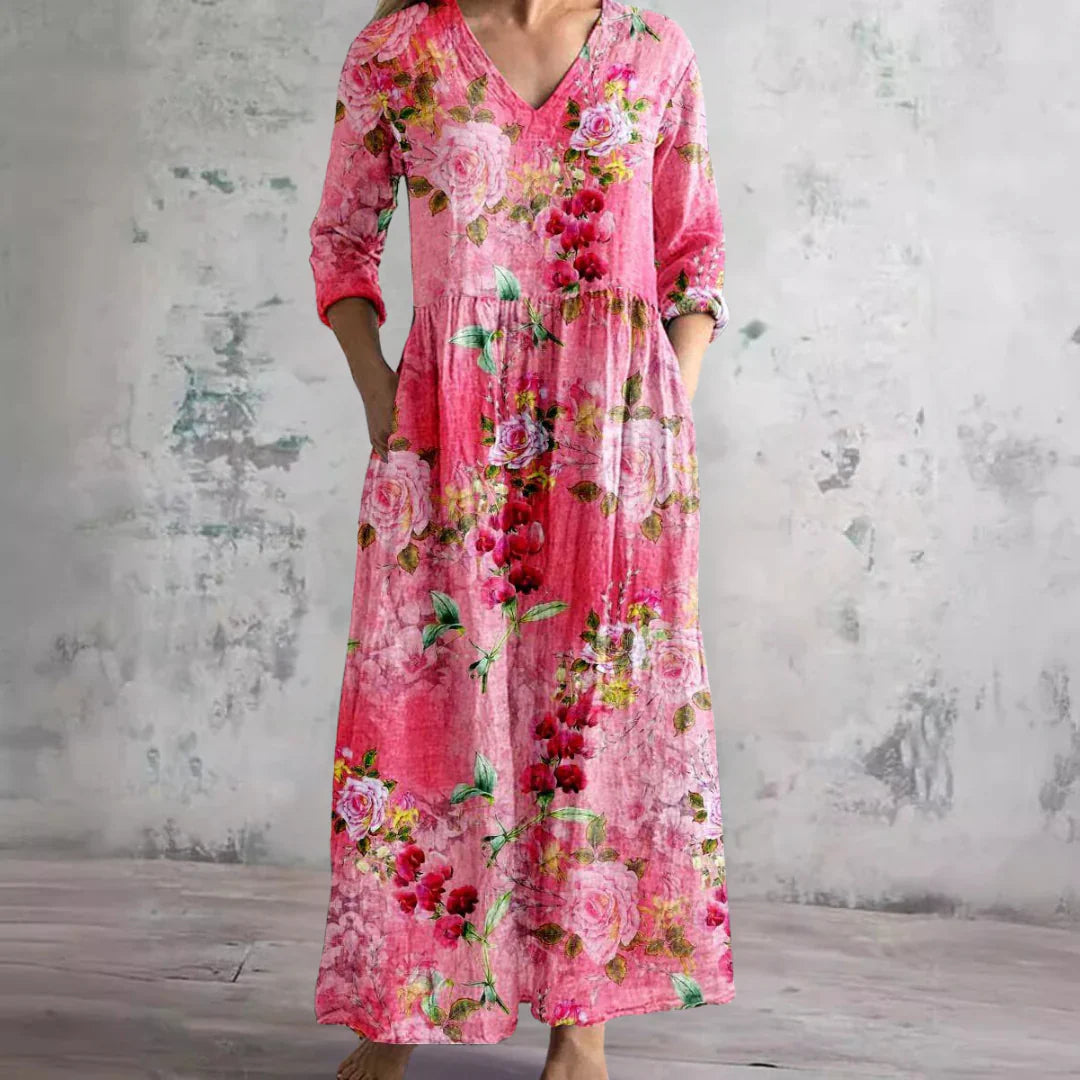 Floral V-Neck Maxi Dress | Women's Summer Dress with Flattering Drape | Elegant Style for Effortless Elegance