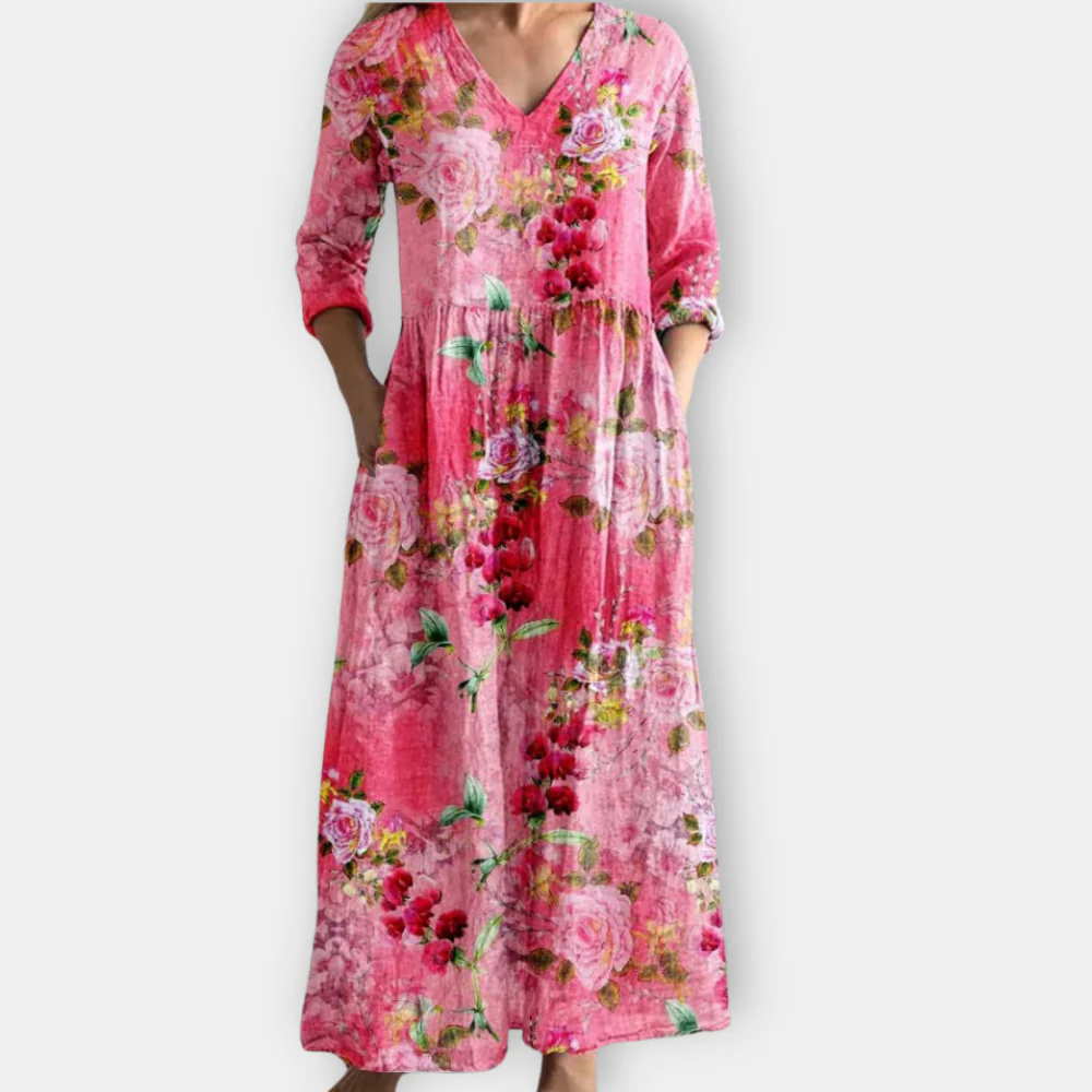 Floral V-Neck Maxi Dress | Women's Summer Dress with Flattering Drape | Elegant Style for Effortless Elegance