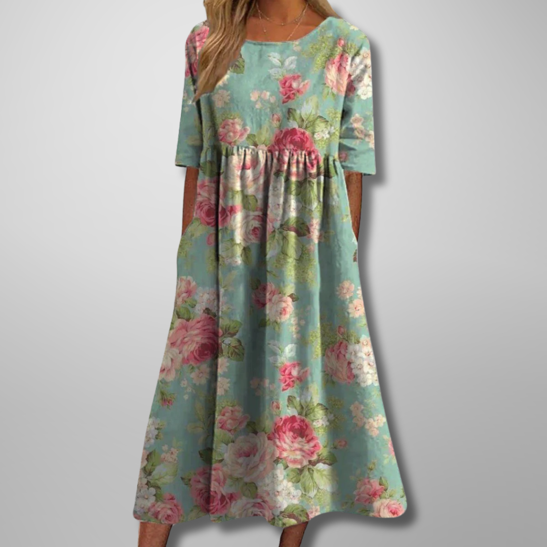Women's Floral Midi Dress with Flowing Cut | Effortless Elegance for Any Occasion
