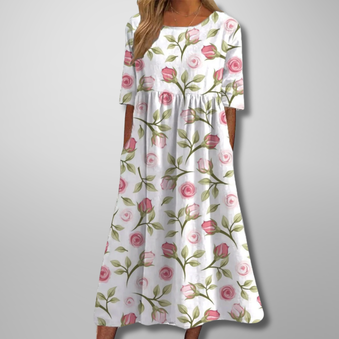 Women's Floral Midi Dress with Flowing Cut | Effortless Elegance for Any Occasion