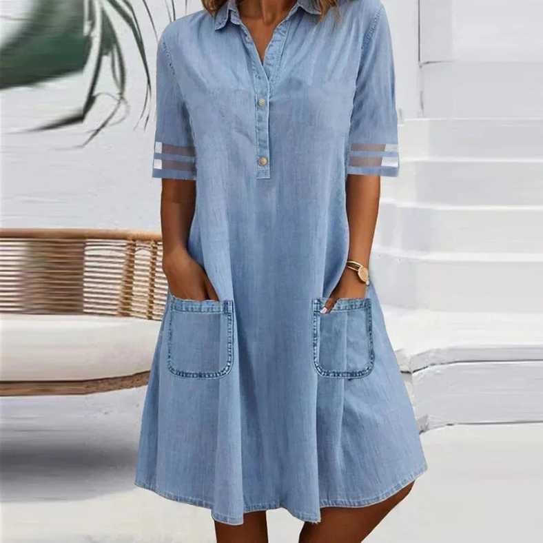 Women's Denim Mini Dress with Functional Pockets | Effortless Style for Everyday Comfort