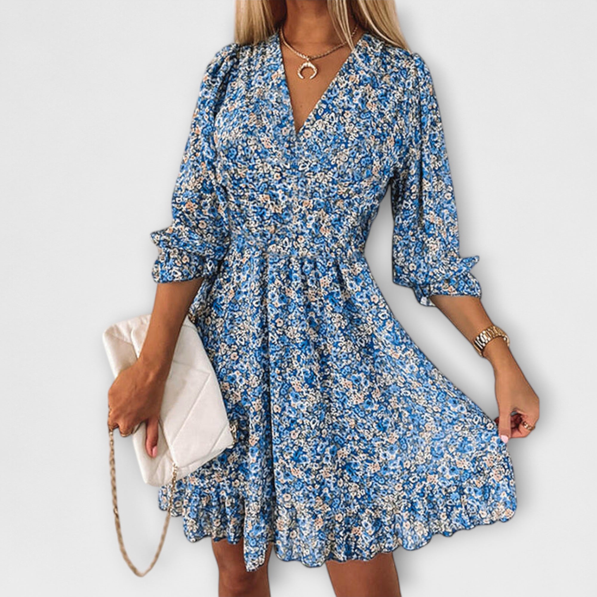 Linda Collection | Women's Dress with Floral Puff Sleeves | Airy Summer Style for Effortless Elegance