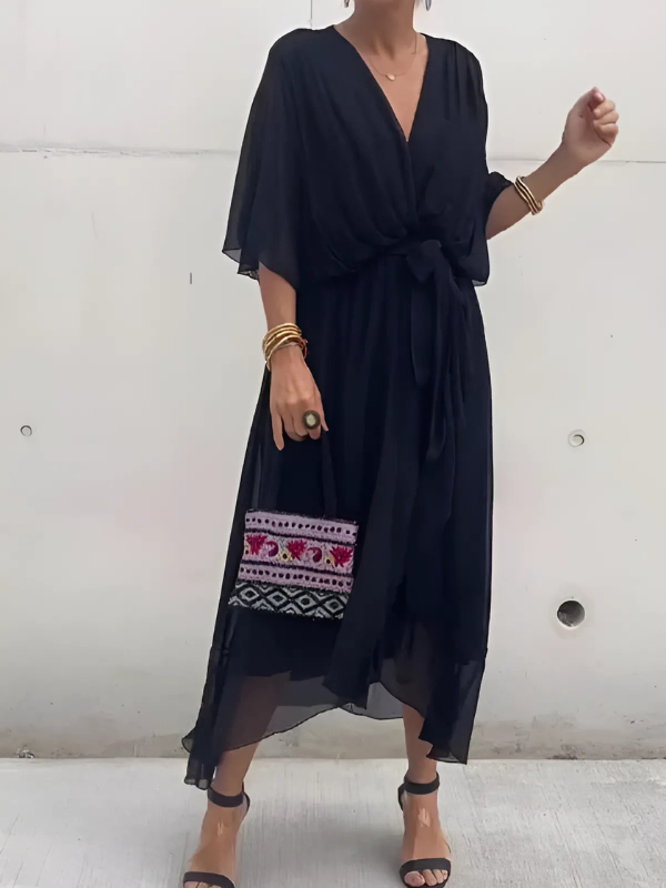 Women's Wrap Midi Dress with Adjustable Waist Tie | Effortless Elegance for Any Occasion