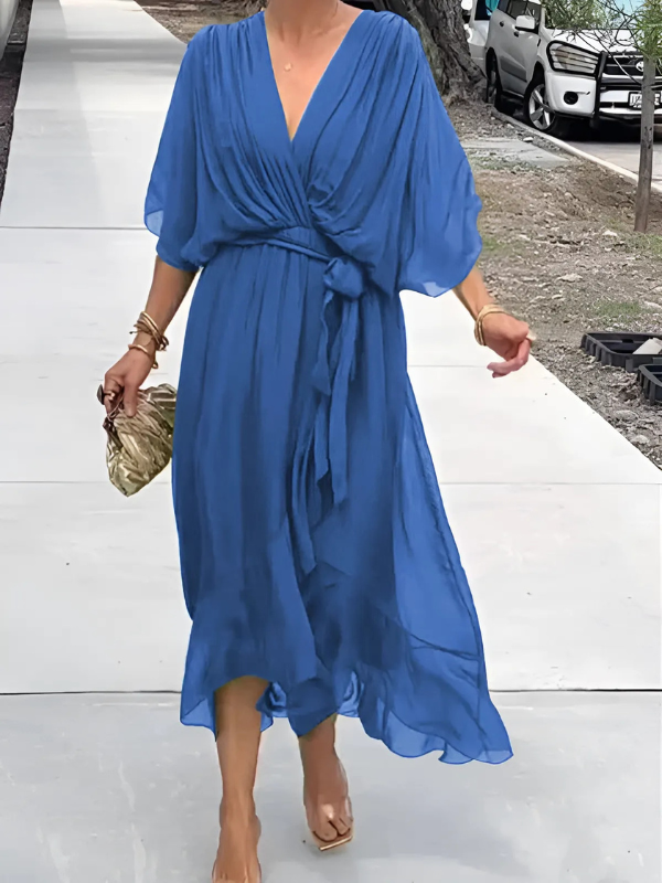 Women's Wrap Midi Dress with Adjustable Waist Tie | Effortless Elegance for Any Occasion