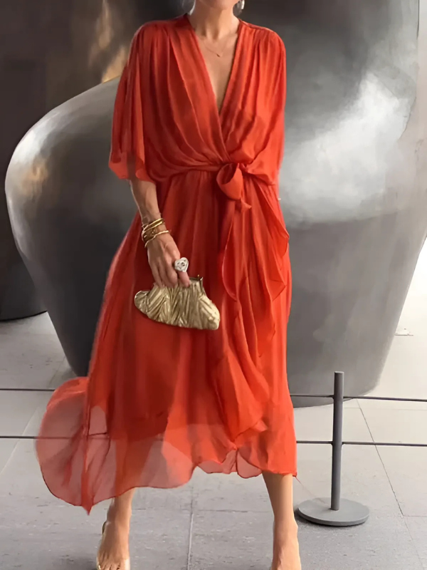 Women's Wrap Midi Dress with Adjustable Waist Tie | Effortless Elegance for Any Occasion