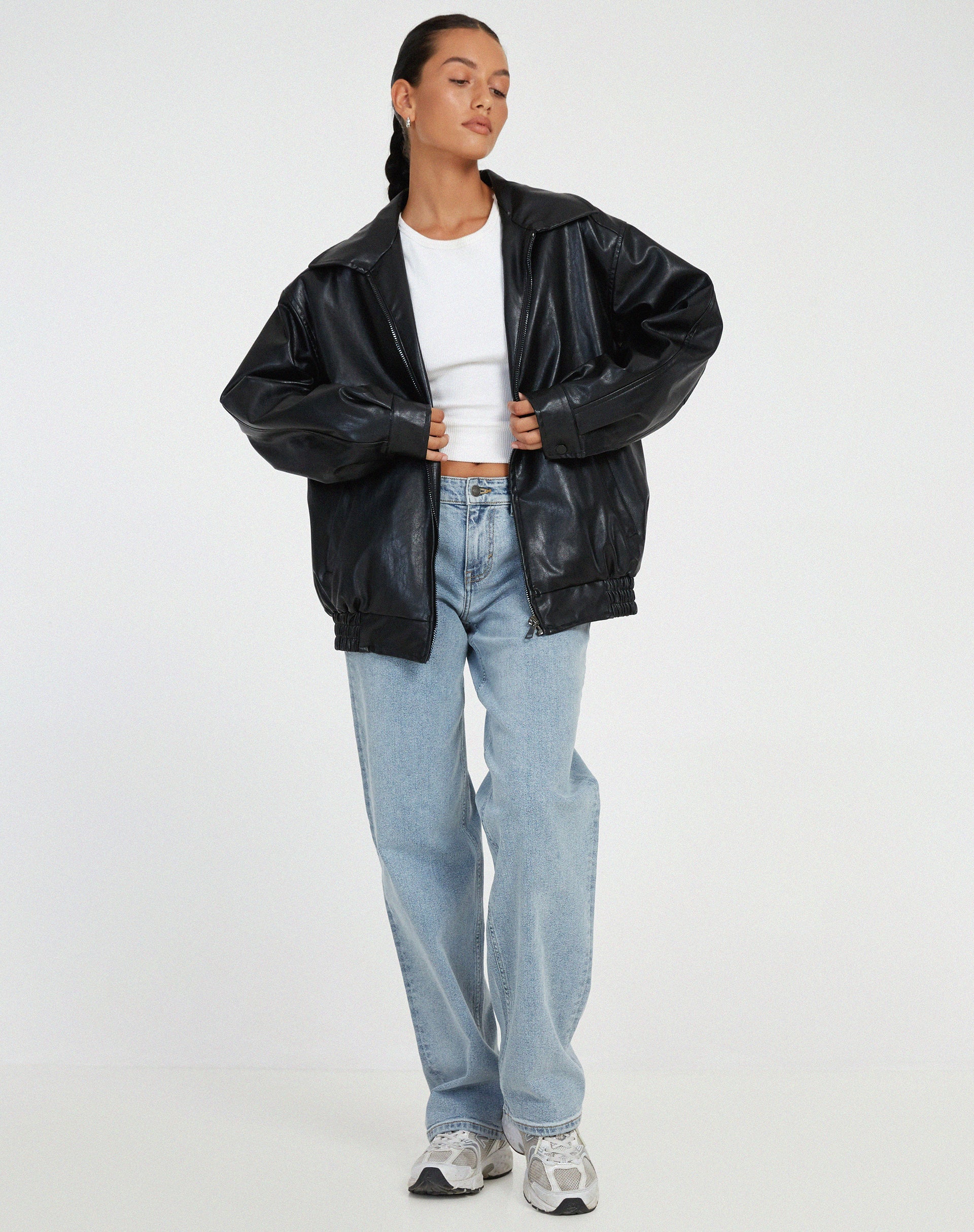 Raven Women's Oversized Bomber Jacket | Soft Leather, Casual Chic 4