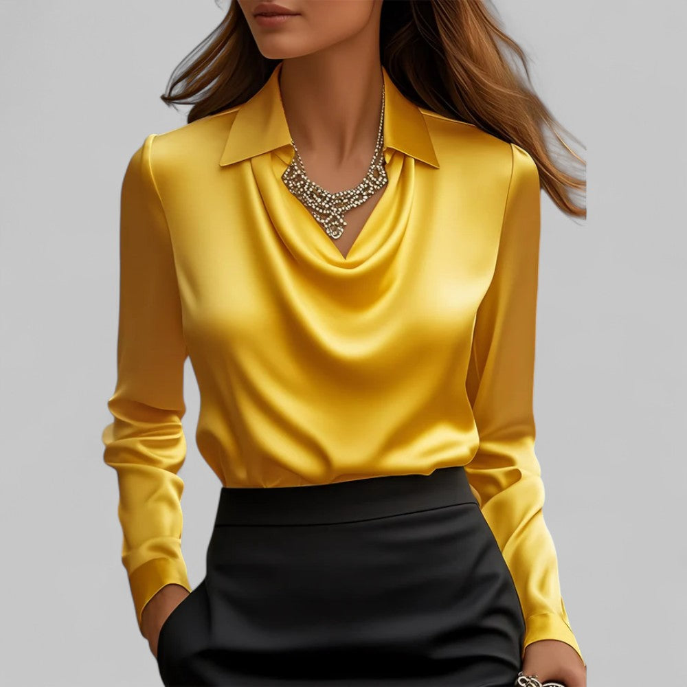 Rosa Women's Satin Blouse | Draped Neck, Long Sleeve 6