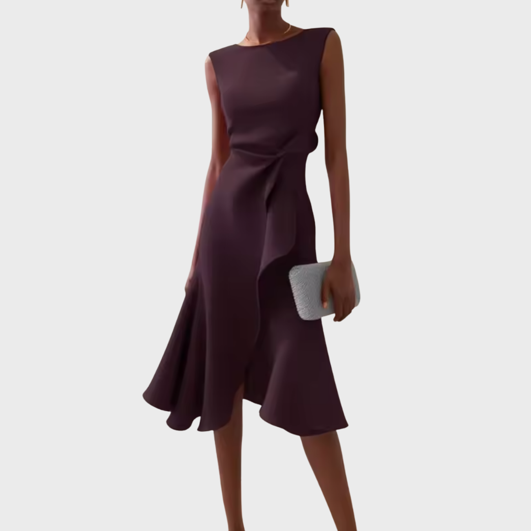 Asymmetric Midi Dress with Draped Detail | Elegant Style for Effortless Movement
