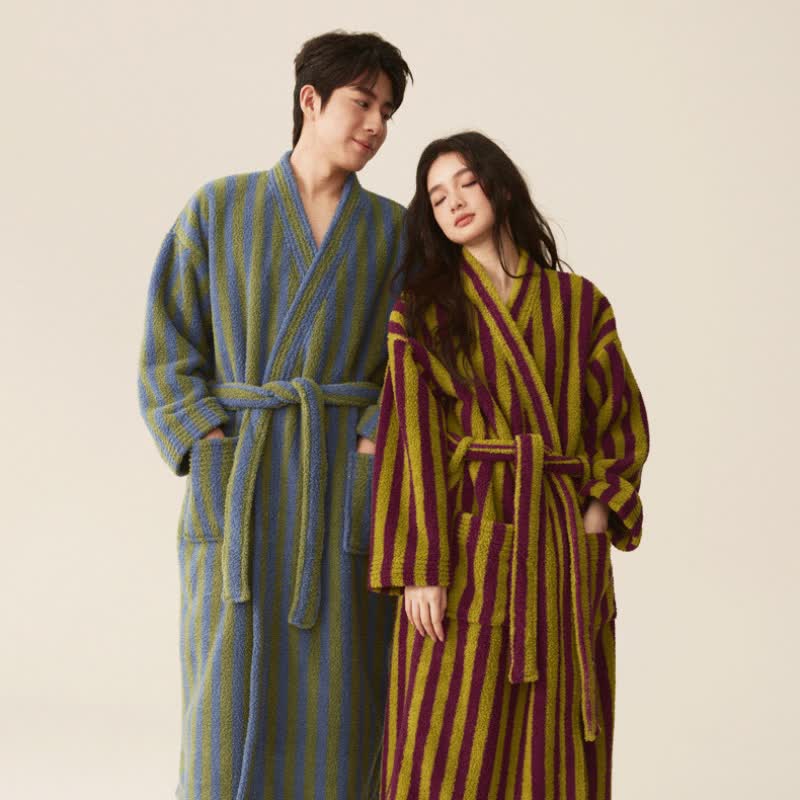 Sleek Women's Robe | Cozy Striped Polyester Fleece Bathrobe 1