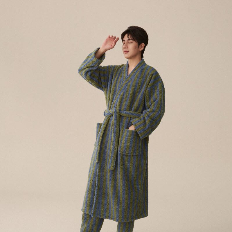 Sleek Women's Robe | Cozy Striped Polyester Fleece Bathrobe 2