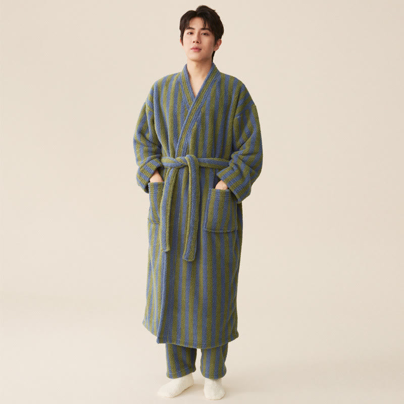 Sleek Women's Robe | Cozy Striped Polyester Fleece Bathrobe 3