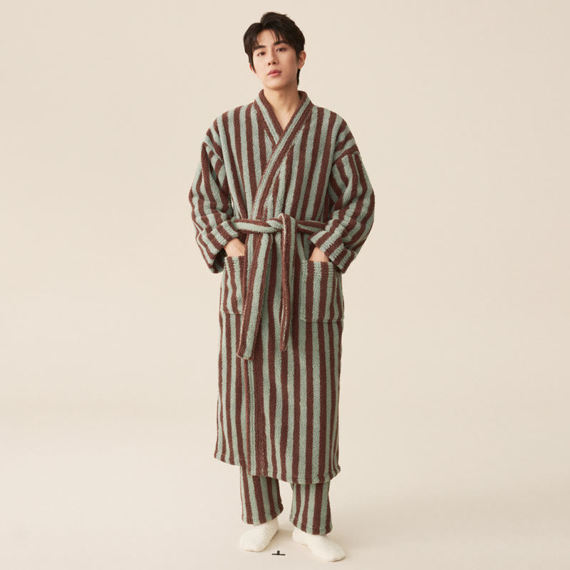 Sleek Women's Robe | Cozy Striped Polyester Fleece Bathrobe 5