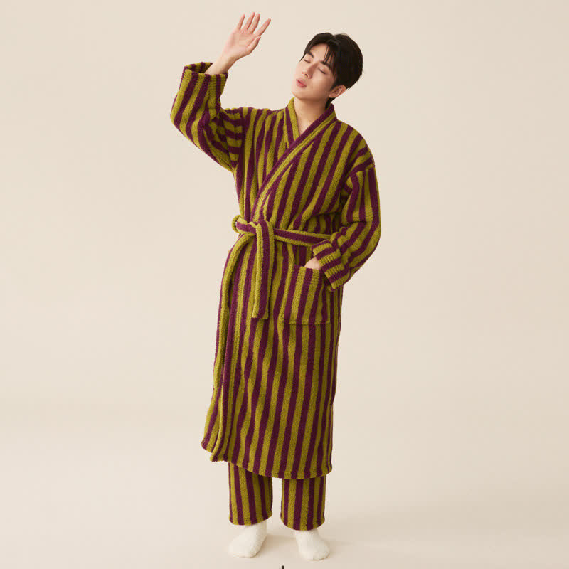 Sleek Women's Robe | Cozy Striped Polyester Fleece Bathrobe 7