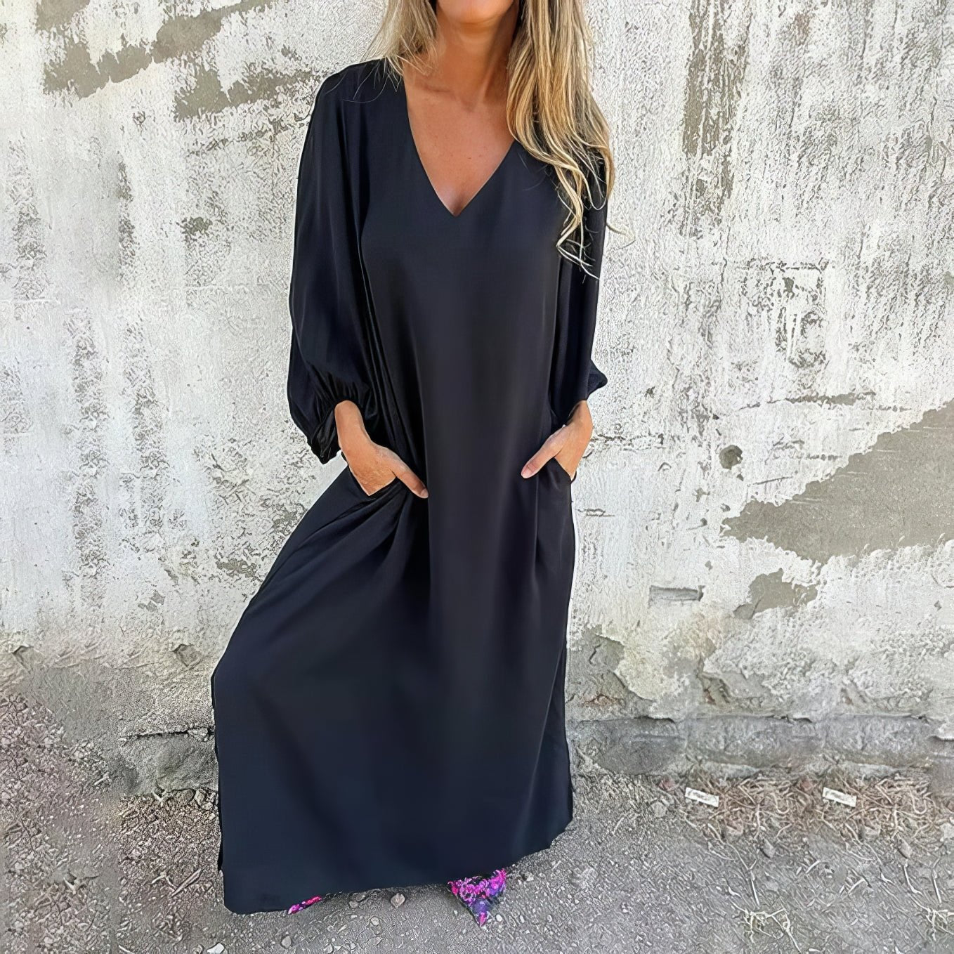 Floral Maxi Dress with Pockets & Side Slit | Effortless Elegance for Women