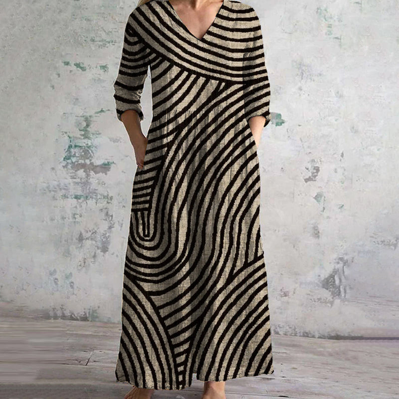 Women's Vintage Striped Dress with Flattering V-Neckline | Lightweight Summer Dress for Effortless Style