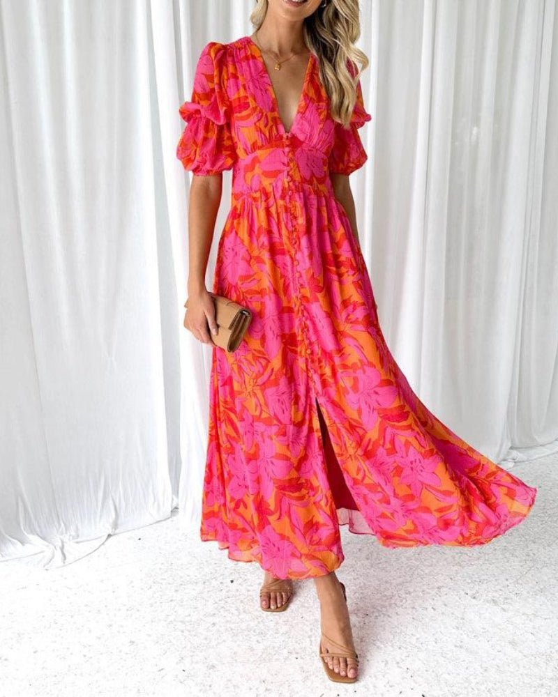 Elegant Maxi Dress with Puff Sleeves | Flattering Fit for Effortless Style