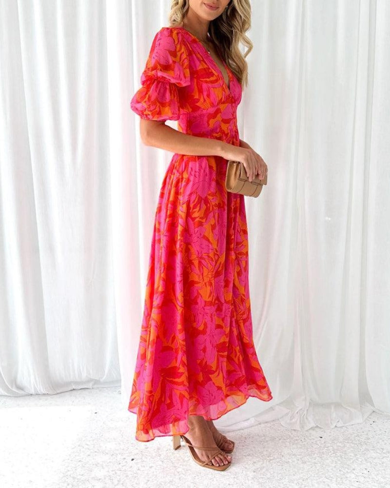 Elegant Maxi Dress with Puff Sleeves | Flattering Fit for Effortless Style