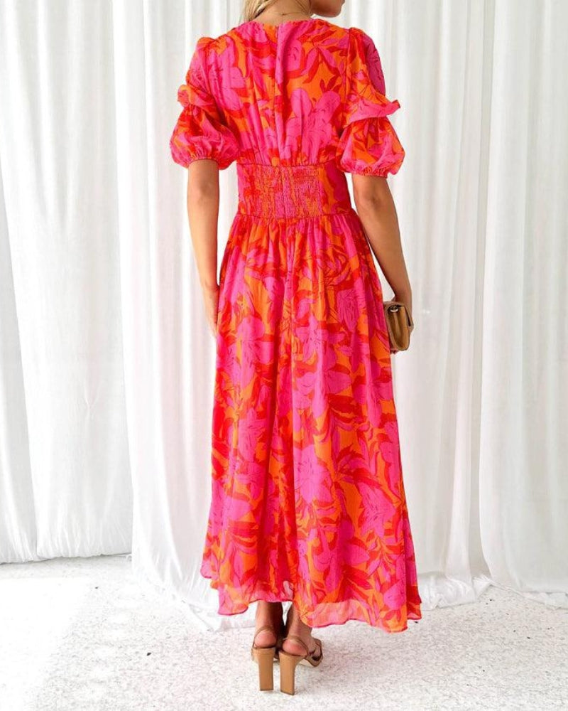 Elegant Maxi Dress with Puff Sleeves | Flattering Fit for Effortless Style