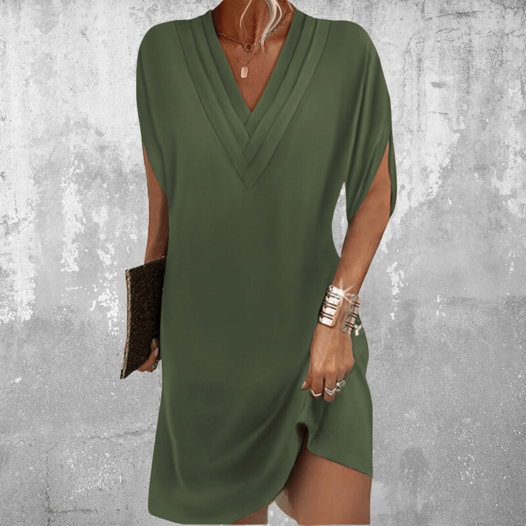 Women's Dress with Flattering V-Neckline | Elegant Tummy Covering Style for Versatile Occasions