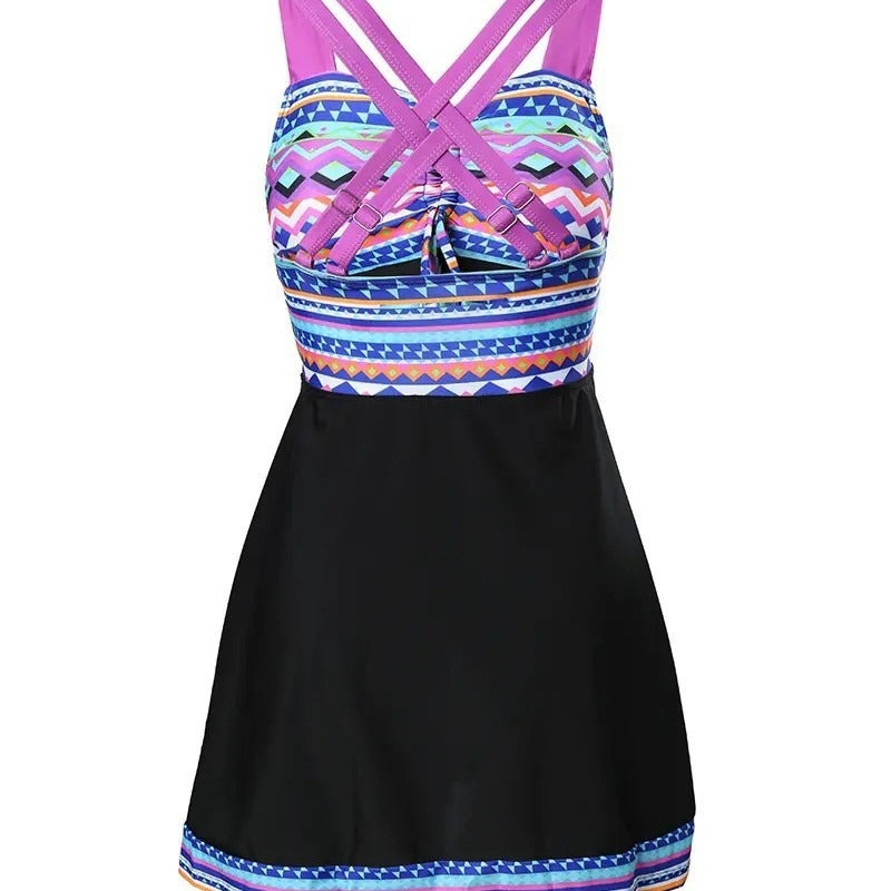 Chic Patterned Swim Dress for Women with Adjustable Bust & Flattering Fit | Stylish Beach Cover Up Dress for Poolside Confidence 2