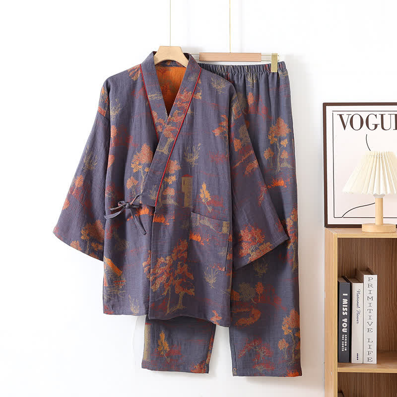 Coco Women's Pajama Set | 100% Cotton Kimono Style with Landscape Print 9