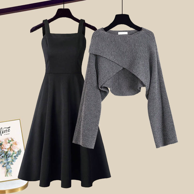 Women's Dress Set with A-Line Dress & Cropped Sweater | Versatile Style for Any Occasion