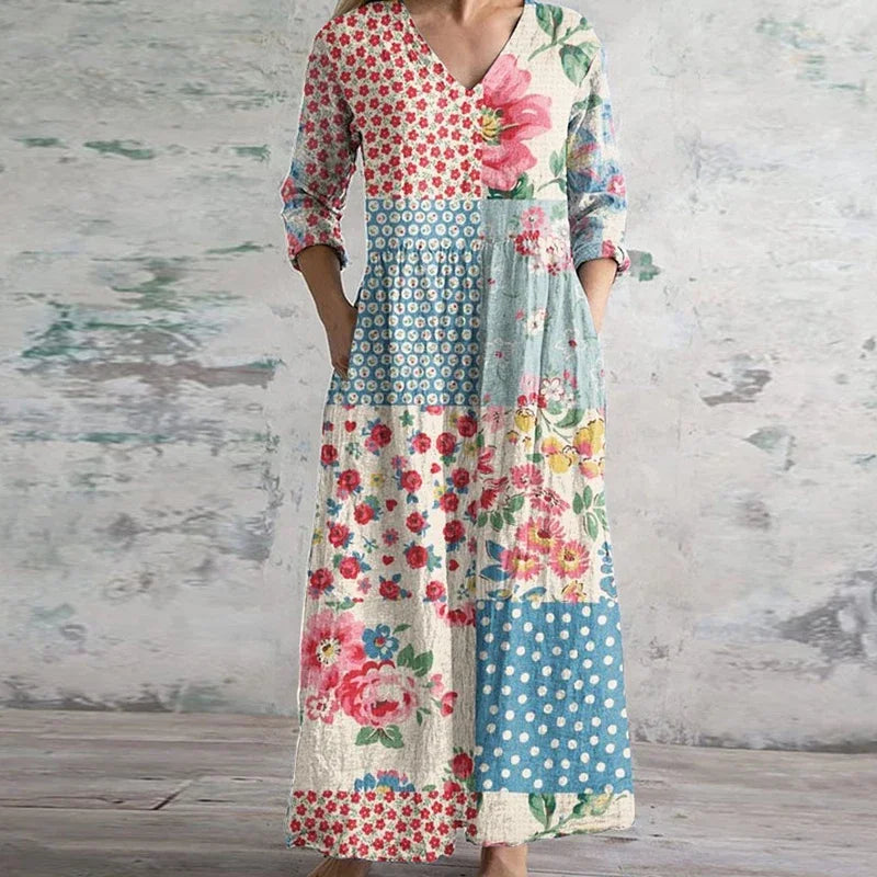 Elegant Retro Floral Maxi Dress for Women with Flattering Fit | Lightweight & Versatile for Any Occasion