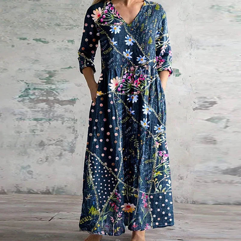 Elegant Retro Maxi Dress | Floral Design with Flattering Fit | Lightweight Comfort for Effortless Style
