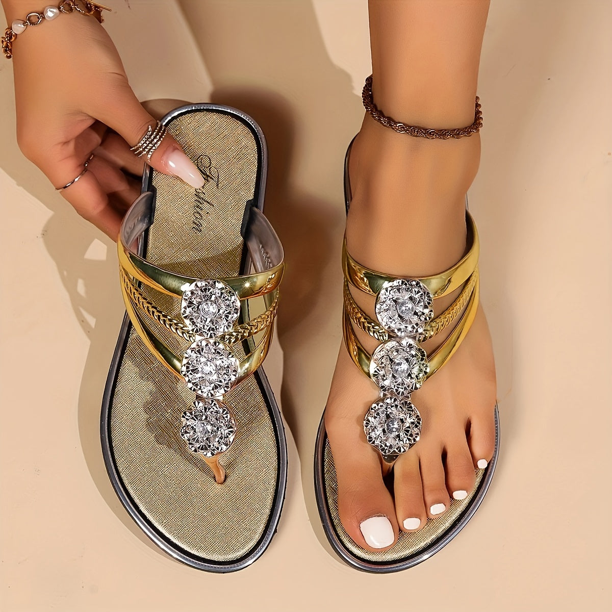 Eloira | Glam Sandals with Dazzling Crystal Accents | Stylish Comfort for All-Day Wear 2