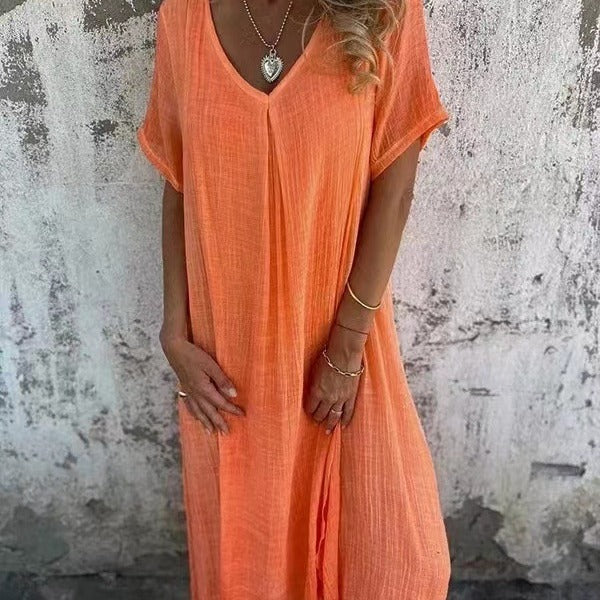 Women's Loose V-Neck Dress with Soft Breathable Fabric | Flattering Fit for Summer Style
