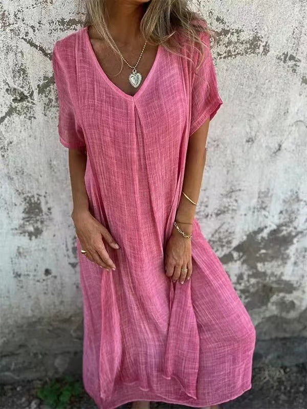 Women's Loose V-Neck Dress with Soft Breathable Fabric | Flattering Fit for Summer Style