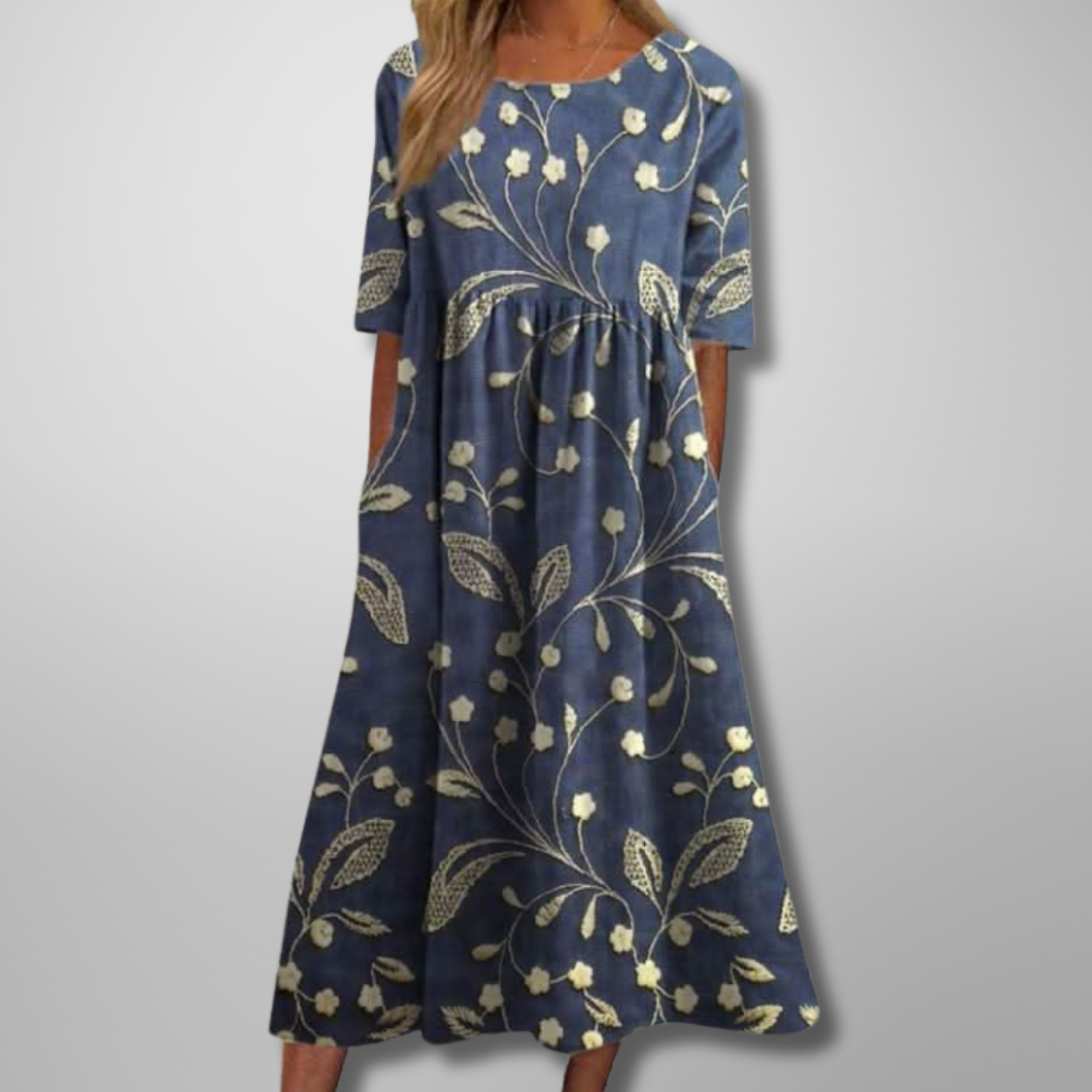 Women's Floral Midi Dress with Flowing Cut | Effortless Elegance for Any Occasion