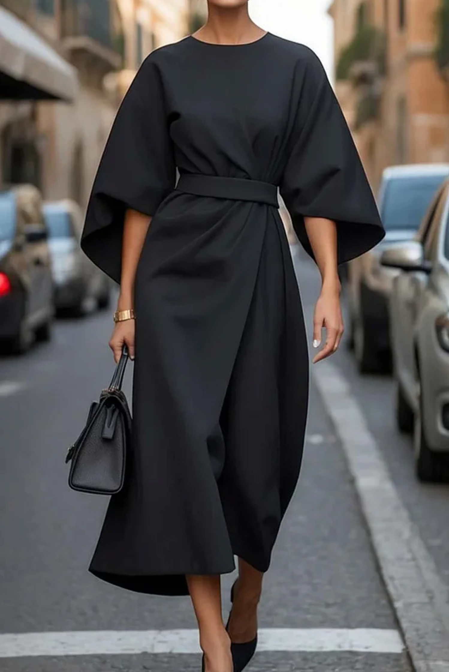 Gina Women's Elegant Dress | Lantern Sleeves, Belted Silhouette 3