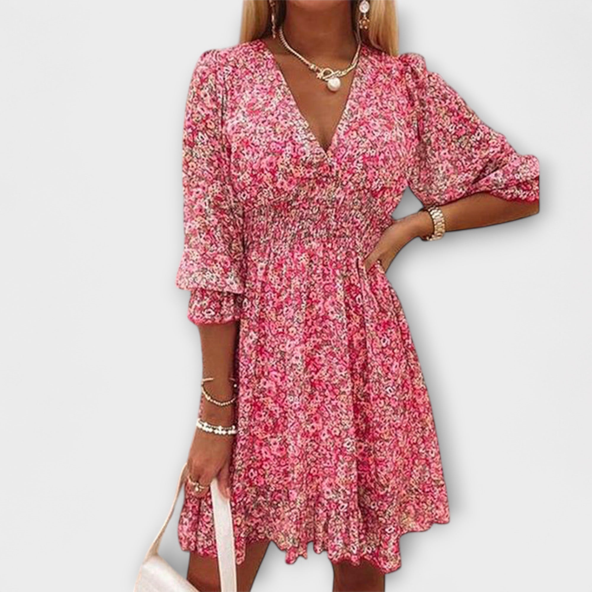 Linda Collection | Women's Dress with Floral Puff Sleeves | Airy Summer Style for Effortless Elegance