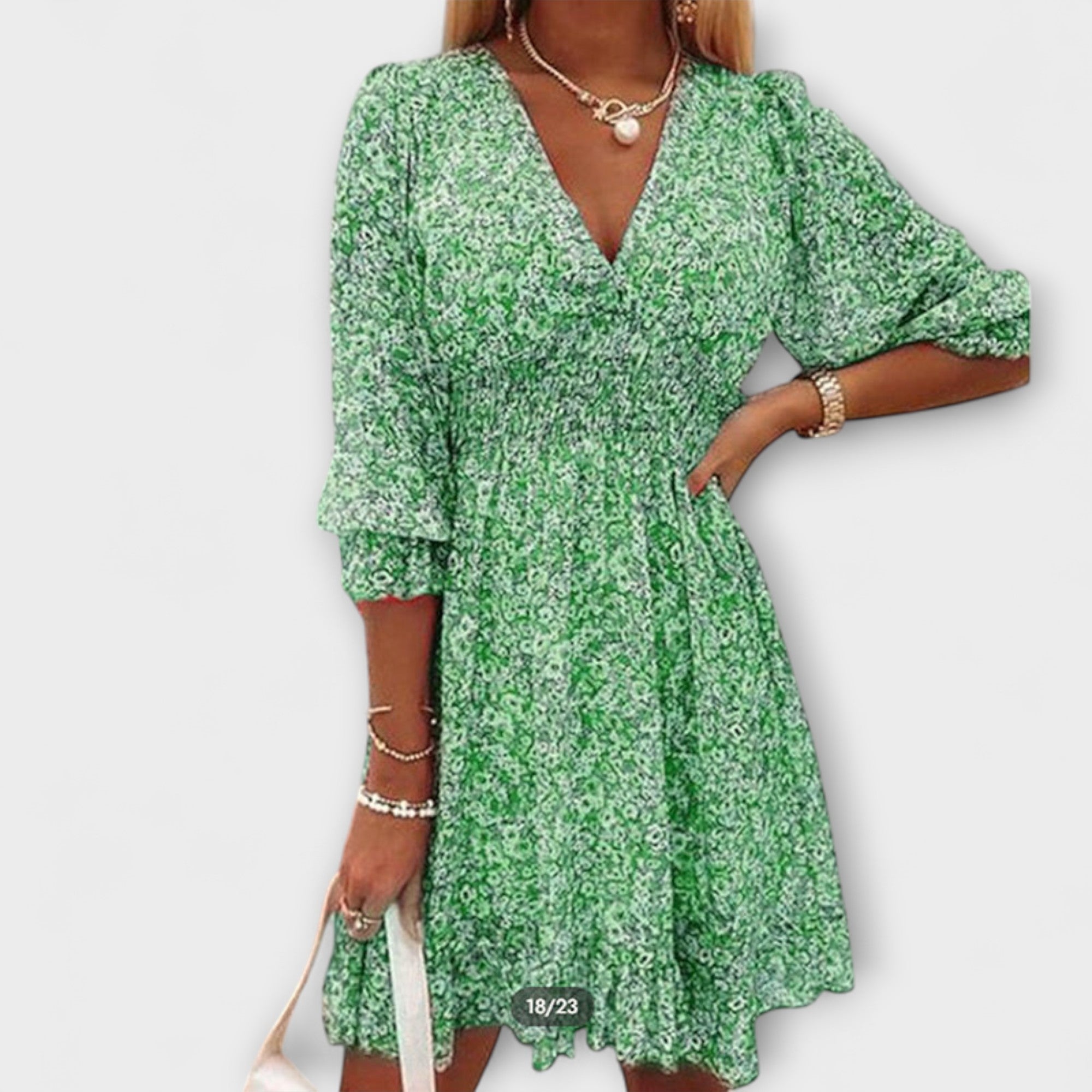 Linda Collection | Women's Dress with Floral Puff Sleeves | Airy Summer Style for Effortless Elegance