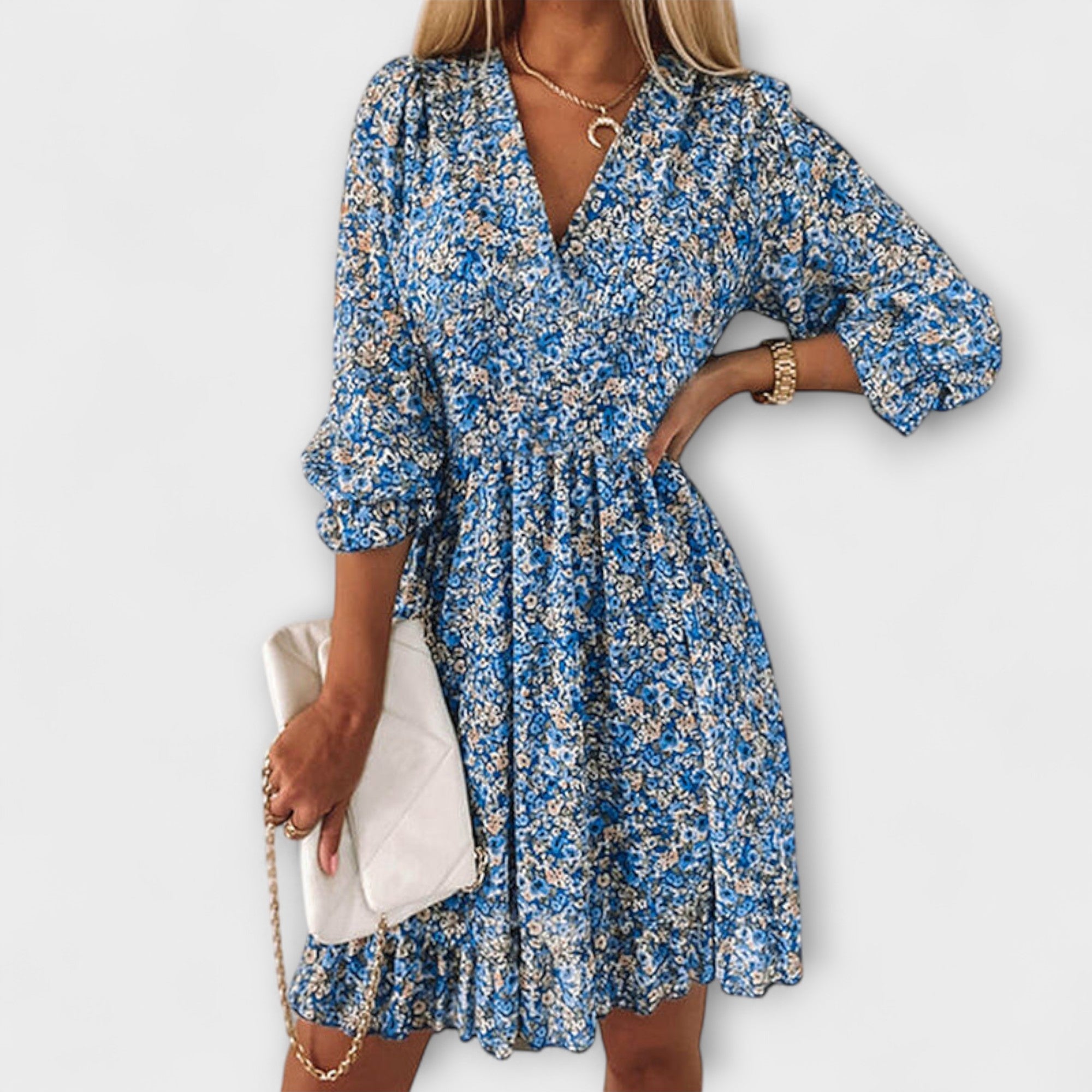Linda Collection | Women's Dress with Floral Puff Sleeves | Airy Summer Style for Effortless Elegance