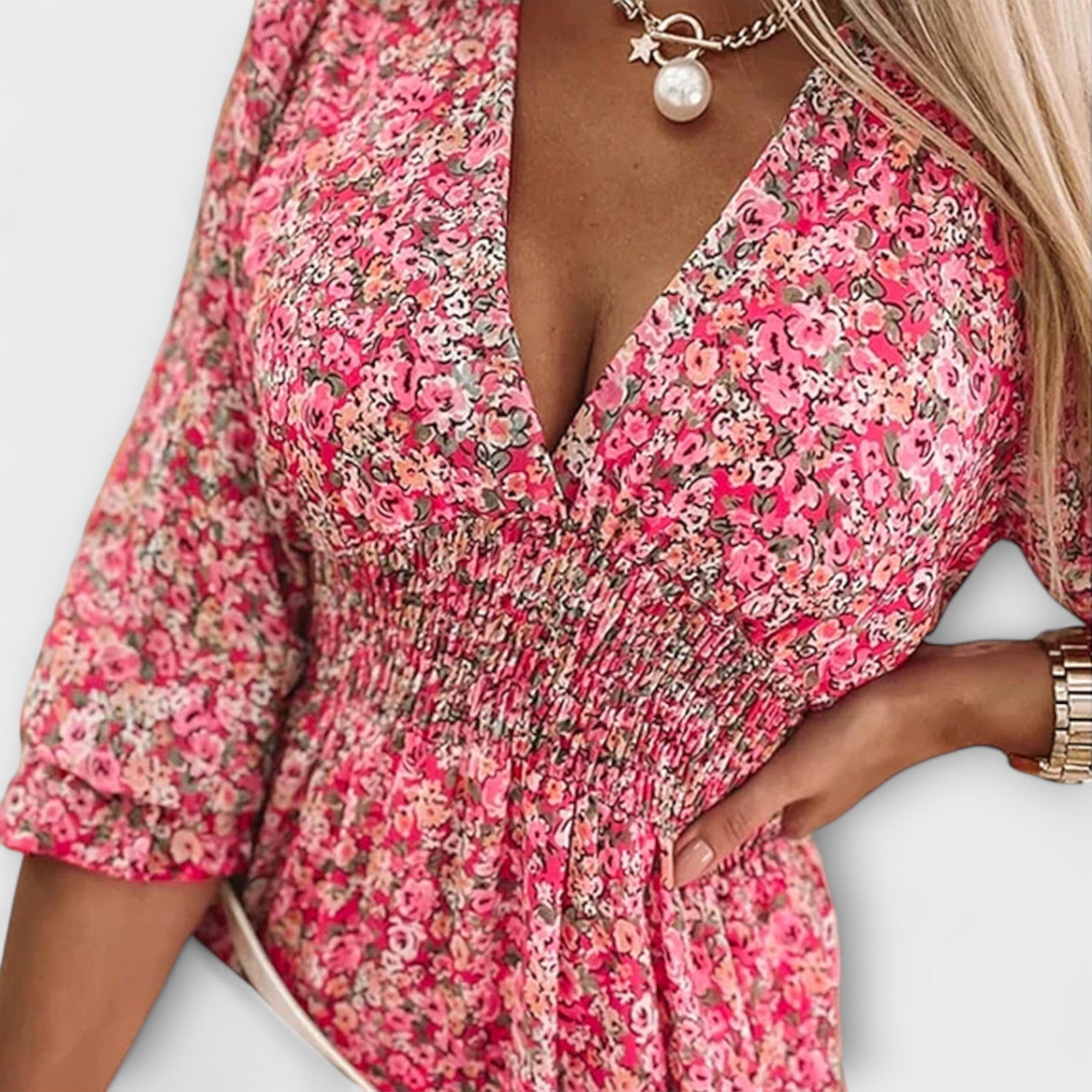 Linda Collection | Women's Dress with Floral Puff Sleeves | Airy Summer Style for Effortless Elegance