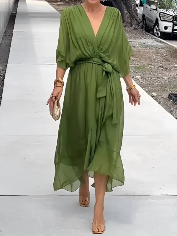 Women's Wrap Midi Dress with Adjustable Waist Tie | Effortless Elegance for Any Occasion