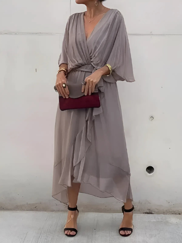 Women's Wrap Midi Dress with Adjustable Waist Tie | Effortless Elegance for Any Occasion