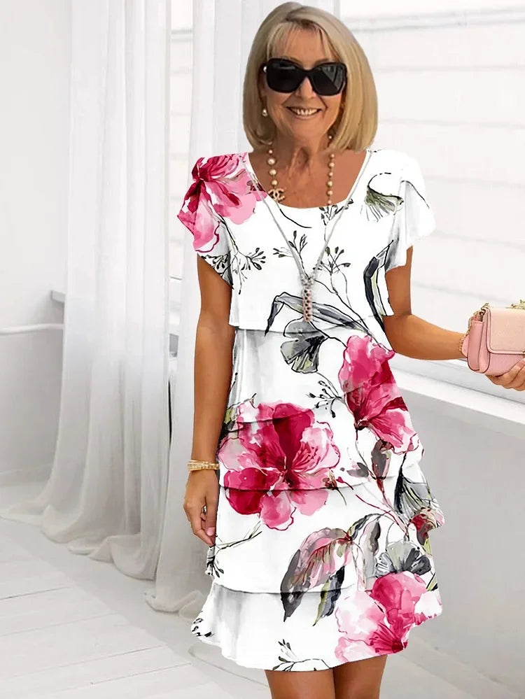 Women's Dress with Ruffled Floral Design | Elegant Summer Dress for Wedding Guests