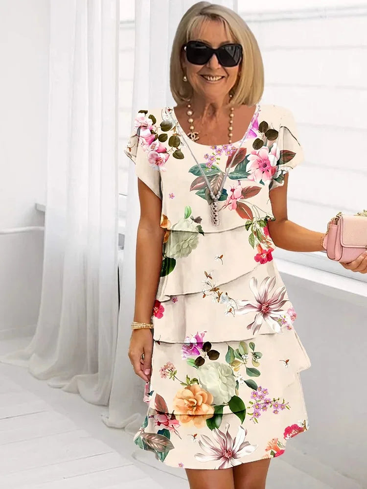 Women's Dress with Ruffled Floral Design | Elegant Summer Dress for Wedding Guests