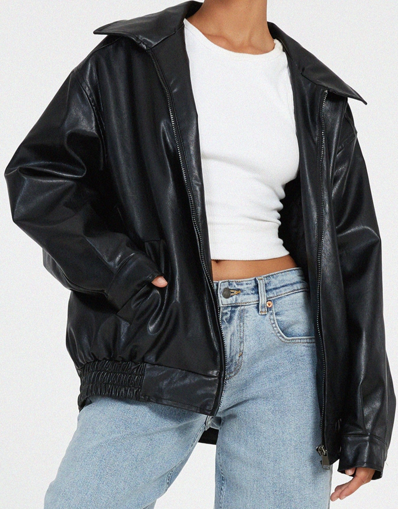 Raven Women's Oversized Bomber Jacket | Soft Leather, Casual Chic 6