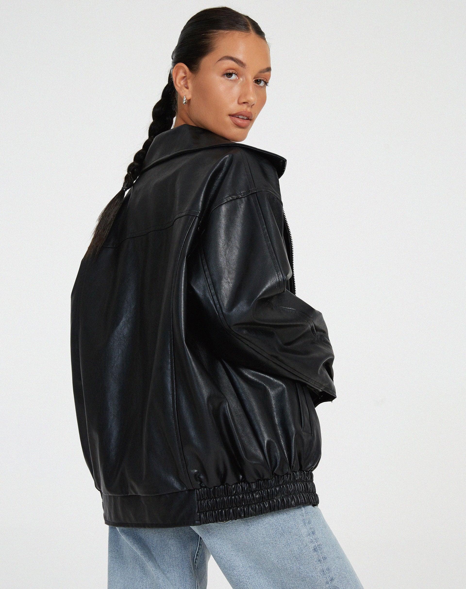 Raven Women's Oversized Bomber Jacket | Soft Leather, Casual Chic 7